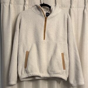 GAP Off-White Hooded Sherpa Half-Zip Pullover